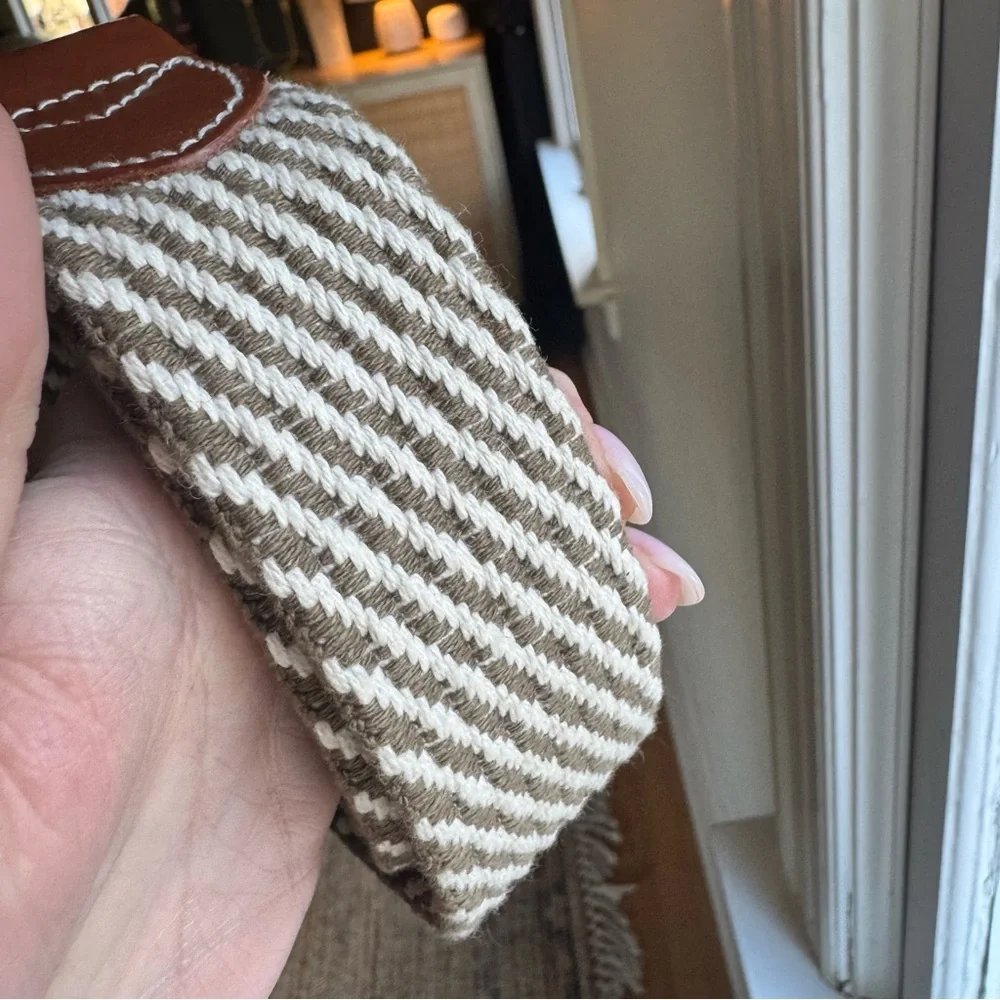 J Crew‎ Woven Belt Men cream & tan leather accent silver buckle Size L